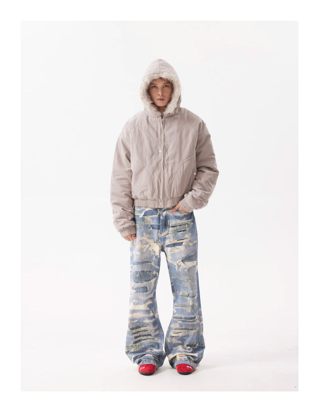 BTSG Canvas Cropped Plush Jacket
