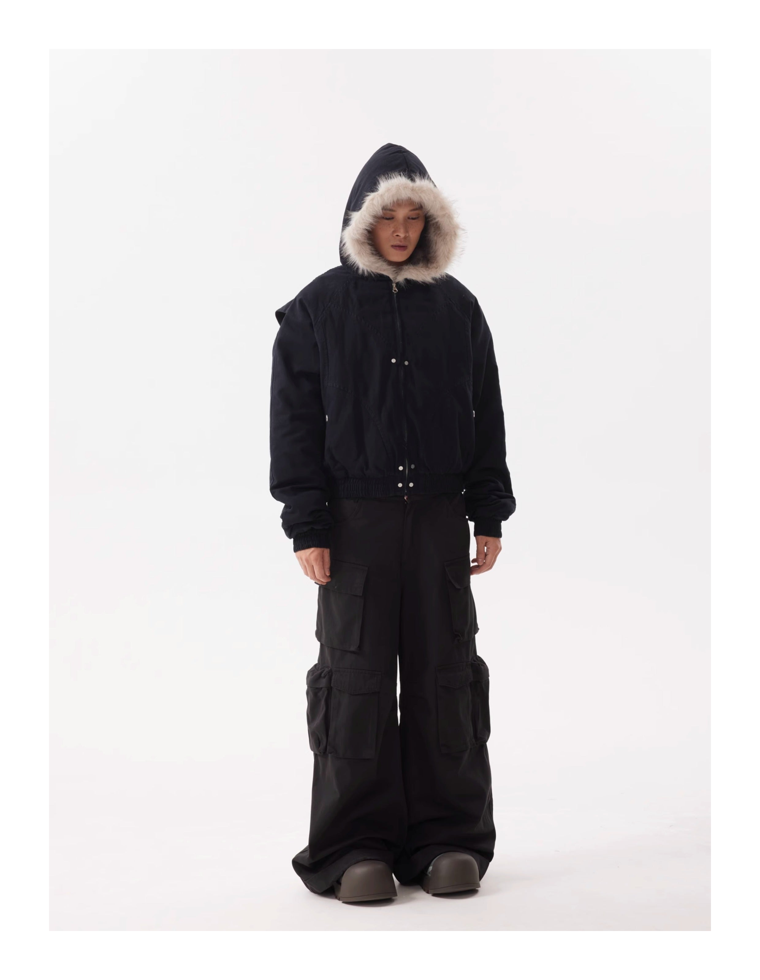 BTSG Canvas Cropped Plush Jacket
