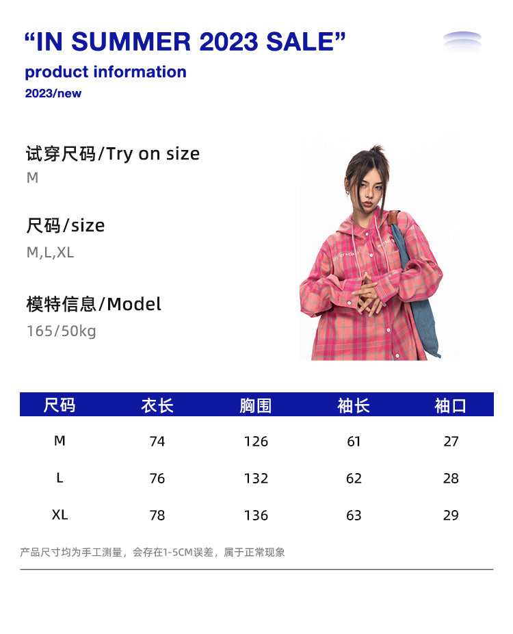 BLACKBB Plaid Embroidered Pink Breasted Loose Couple Shirt