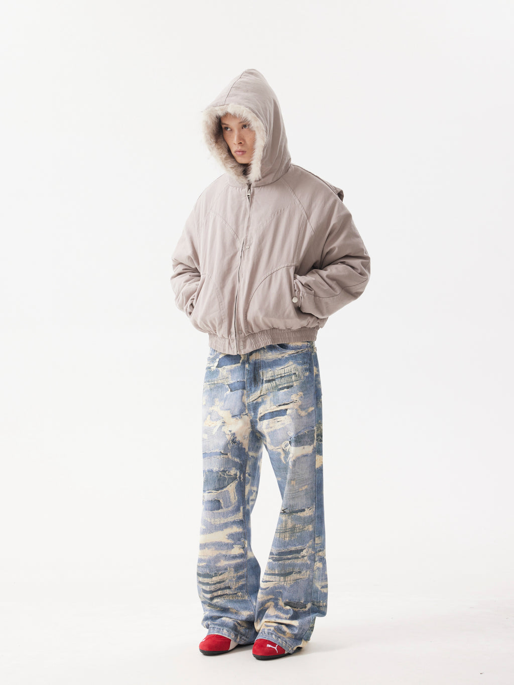 BTSG Canvas Cropped Plush Jacket