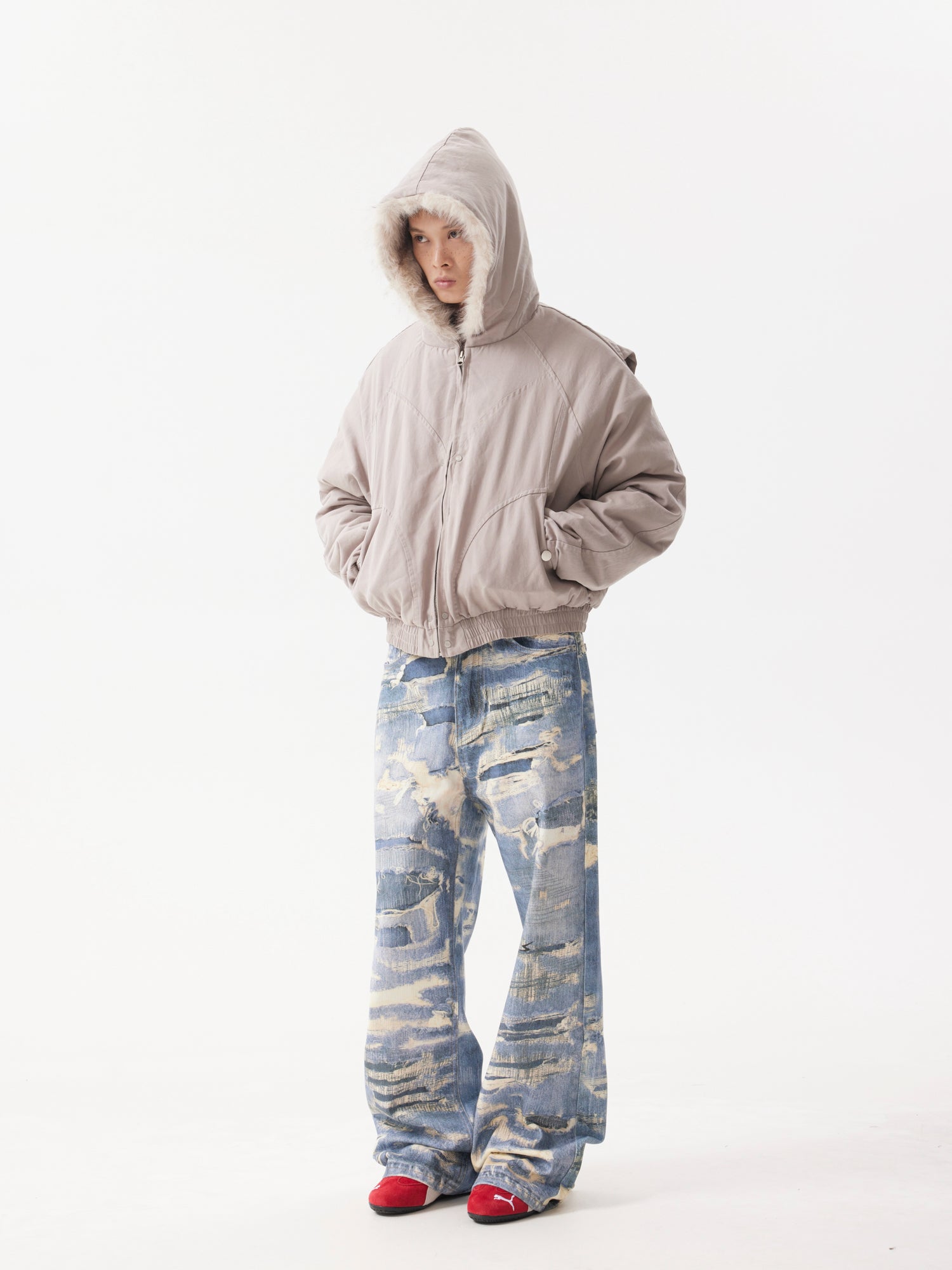 BTSG Canvas Cropped Plush Jacket