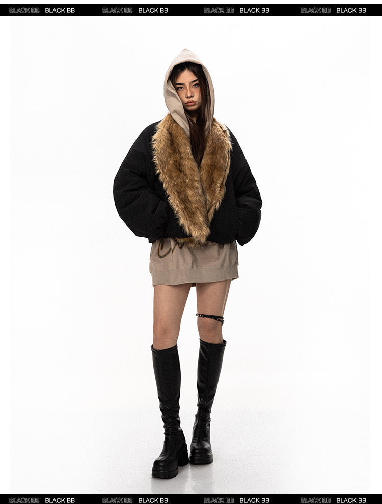 BLACKBB  Fur Collar Wide Flight Cotton Jacket