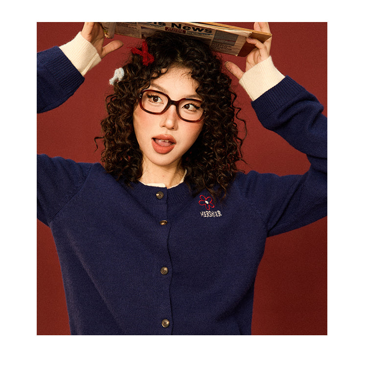 Mershier patchwork Retro knitted cardigan