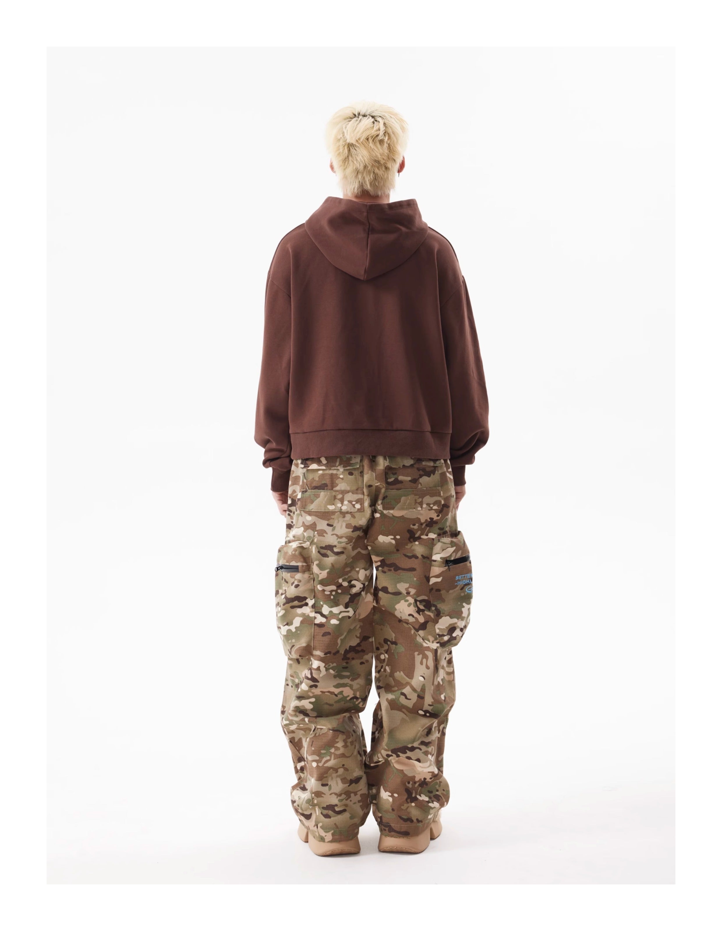 BTSG American Vintage Gradient Slogan Print Silhouette Hooded Cropped Hoodie