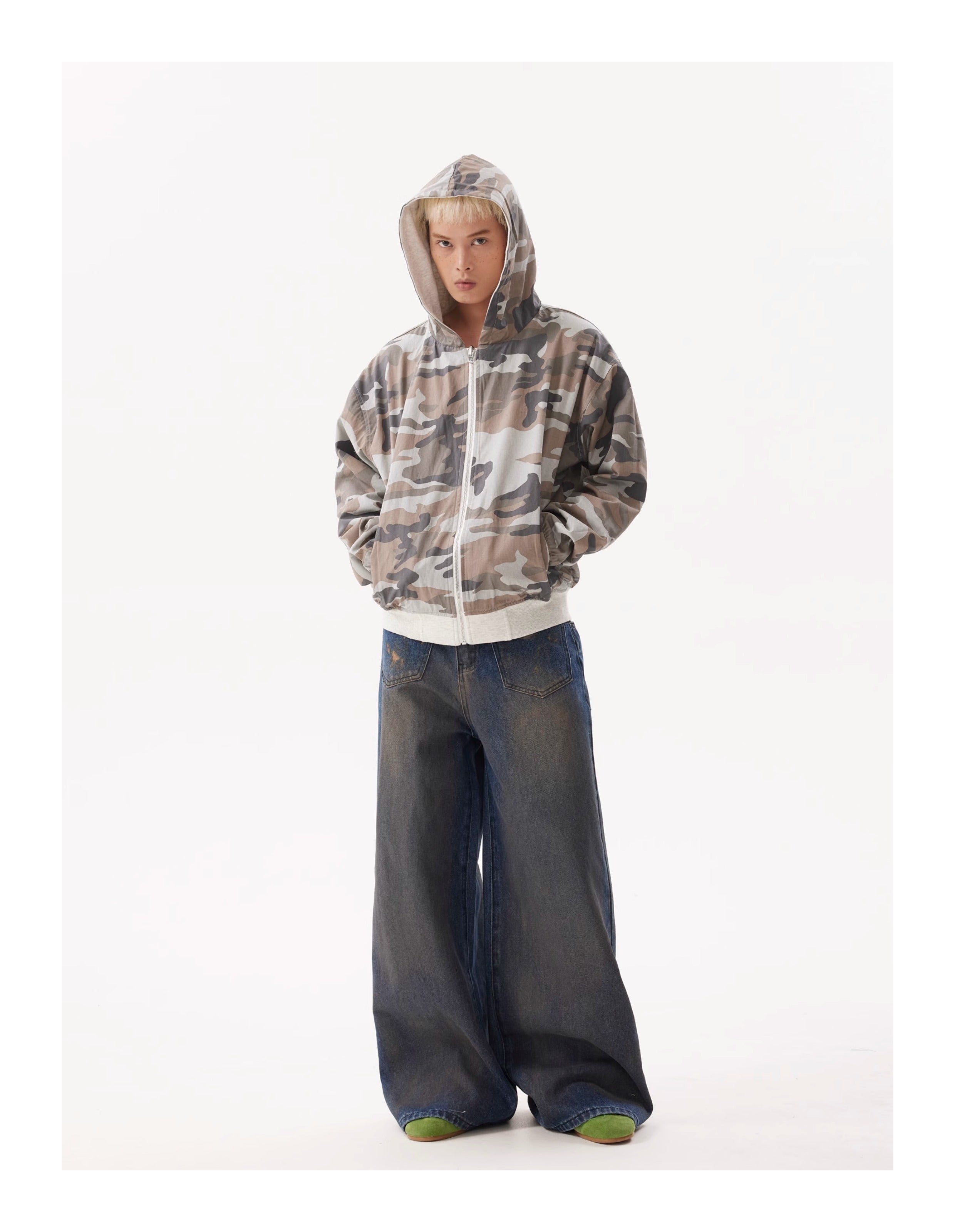BTSG Dirtyfit Distressed Destruction Reverse Pocket Loose straight wide-leg jeans