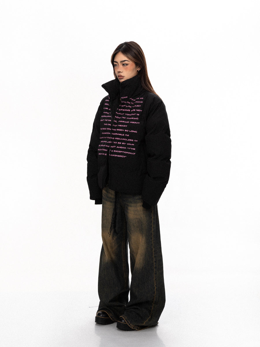 BLACKBB Pink Code Letter Print Design Sense Thickened Jacket