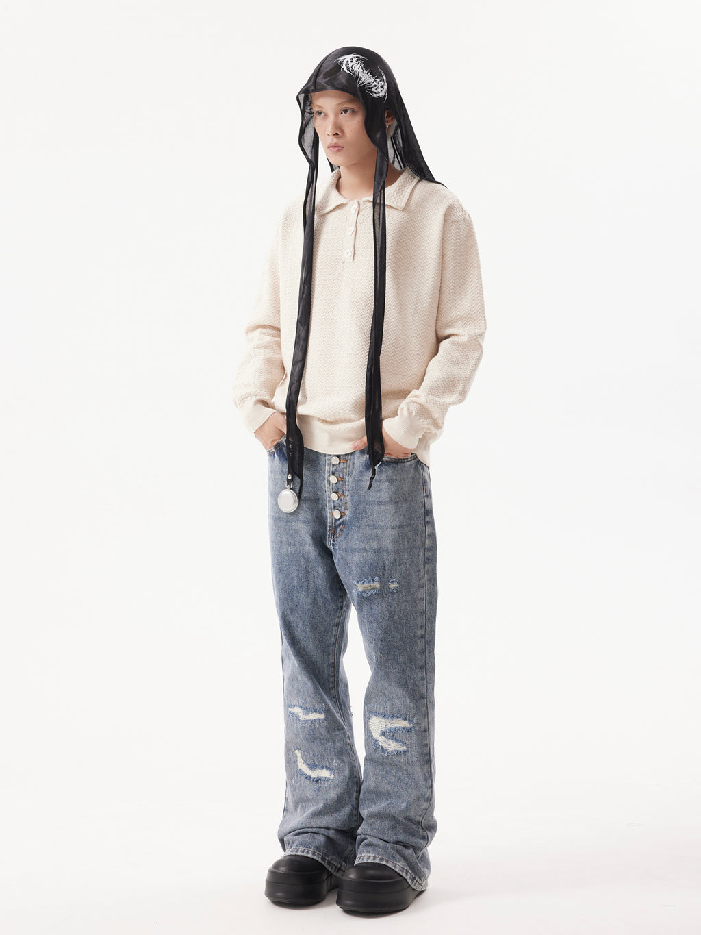 BTSG Rollover Collar Silhouette Sweater