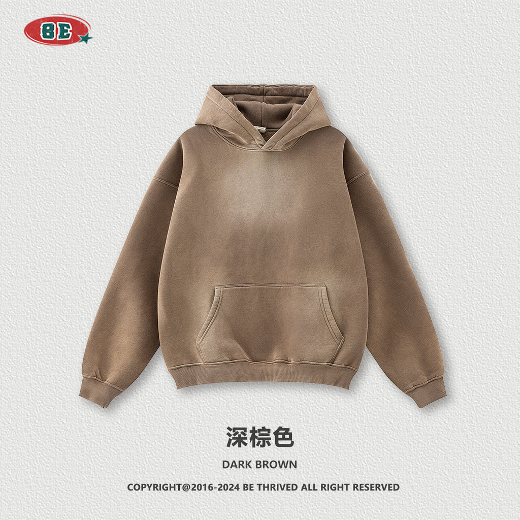 BE Retro Distressed Spray Dye Fleece Loose Hoodie Pants Set
