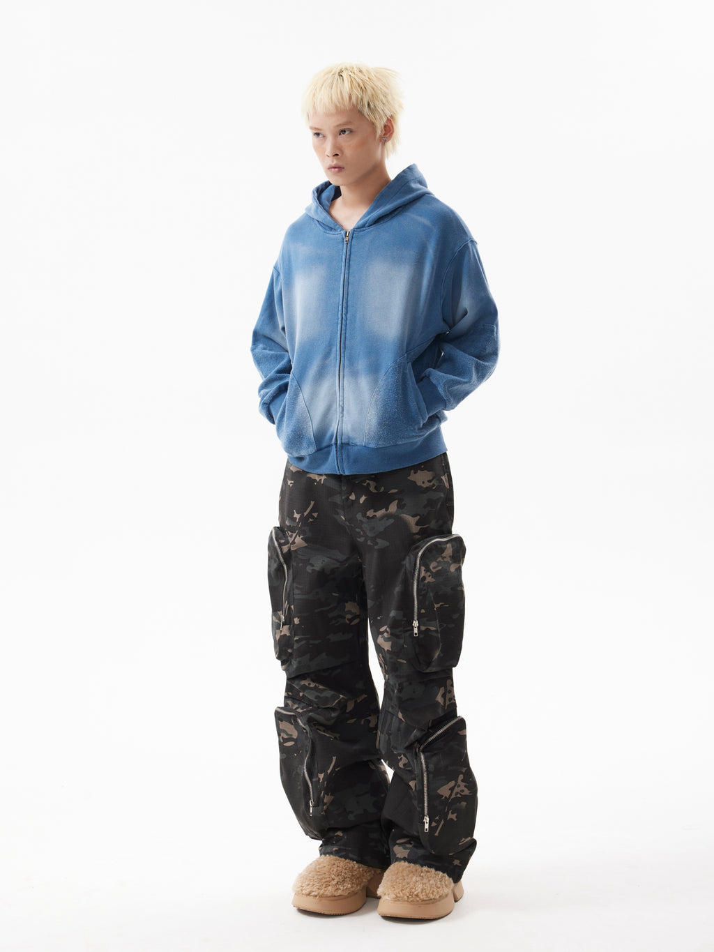 BTSG American Retro Wash Smudge Gradient Hooded Zip Jacket