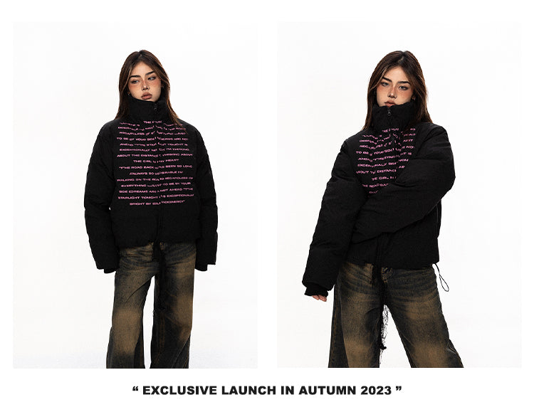 BLACKBB Pink Code Letter Print Design Sense Thickened Jacket