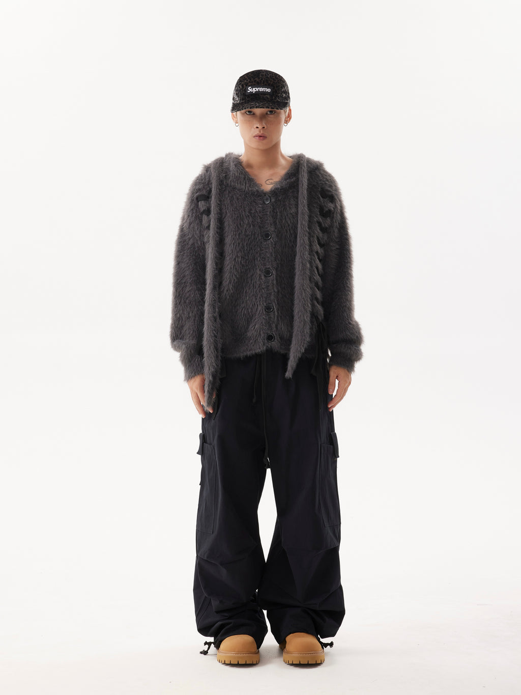 BTSG Plush Mink Fur Drawstring Ear Embellishment Sweater Hoodie