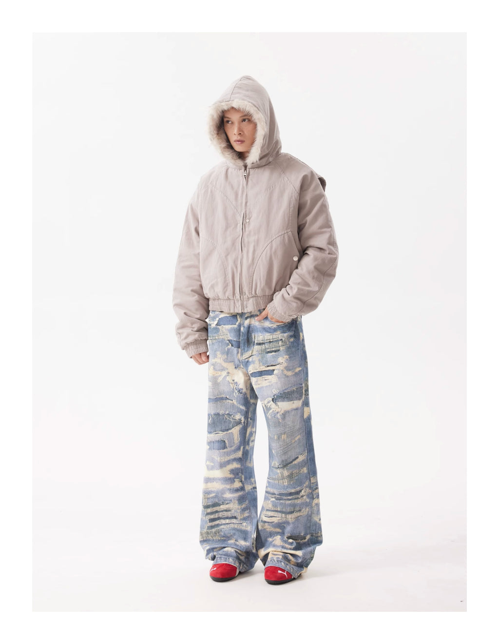 BTSG Canvas Cropped Plush Jacket