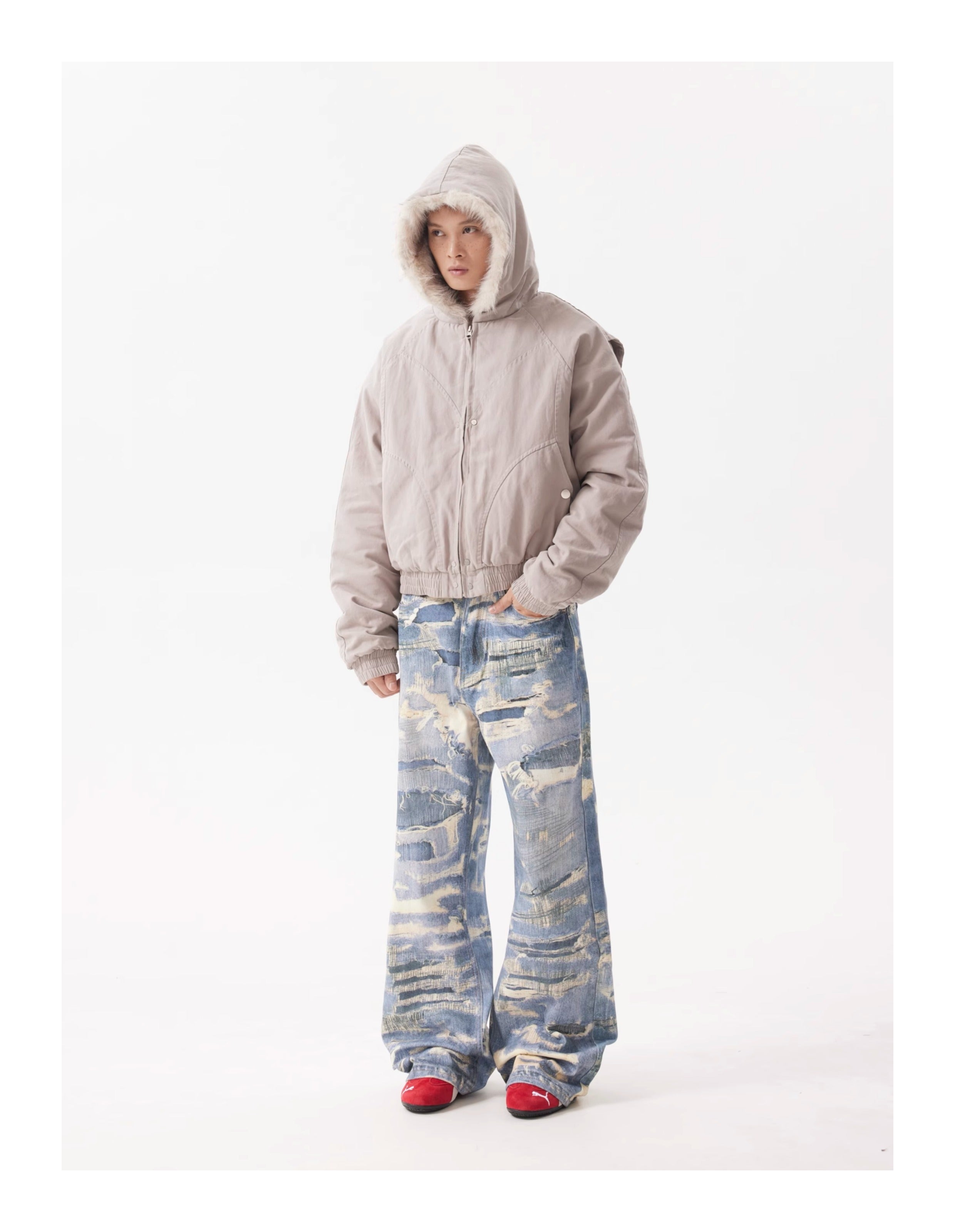 BTSG Canvas Cropped Plush Jacket