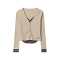 Nariele Fake Two-piece Long Sleeve V-neck Tops Short Slim Sweater