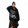 BLACKBB Vintage Washed Alphabet Zip Up Jacket