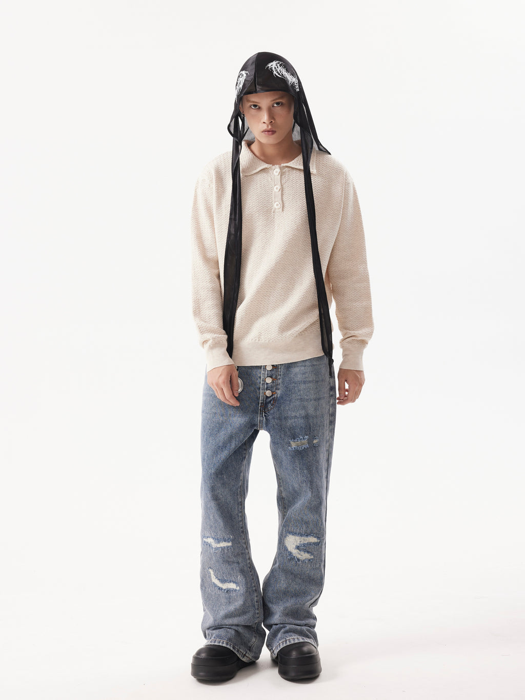 BTSG Rollover Collar Silhouette Sweater