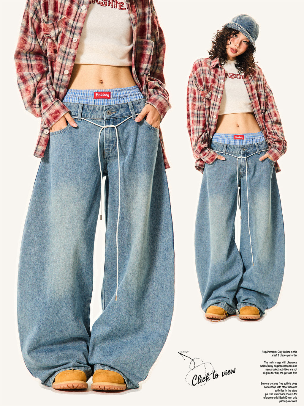 BlackBB Original Fake Two Pieces Double Waist Loose Wide-leg Jeans