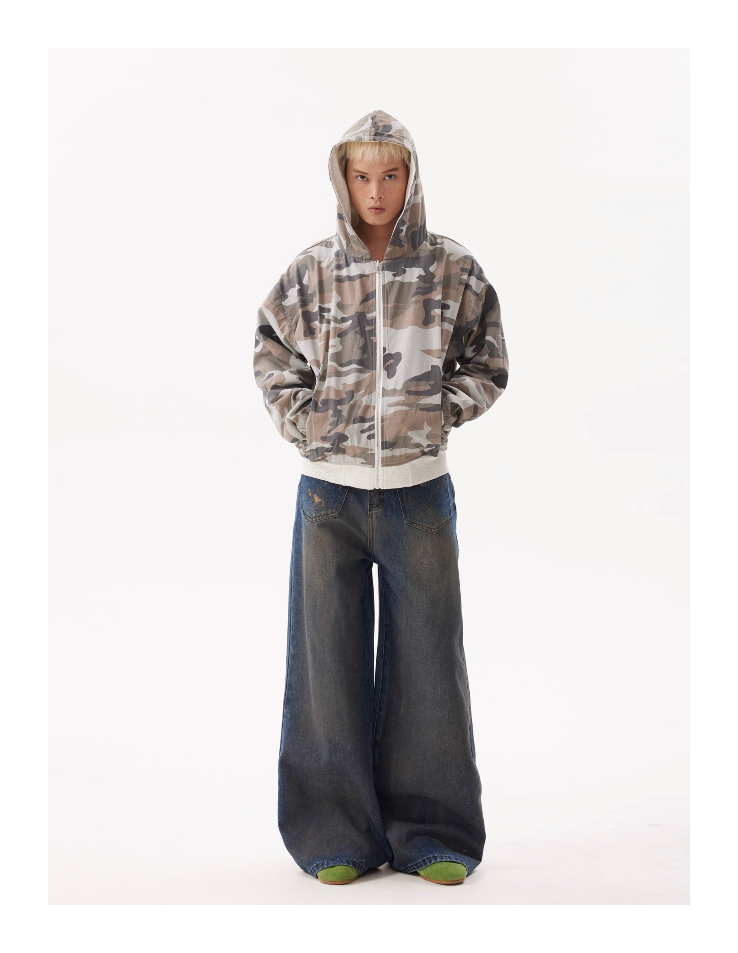 BTSG Dirtyfit Distressed Destruction Reverse Pocket Loose straight wide-leg jeans
