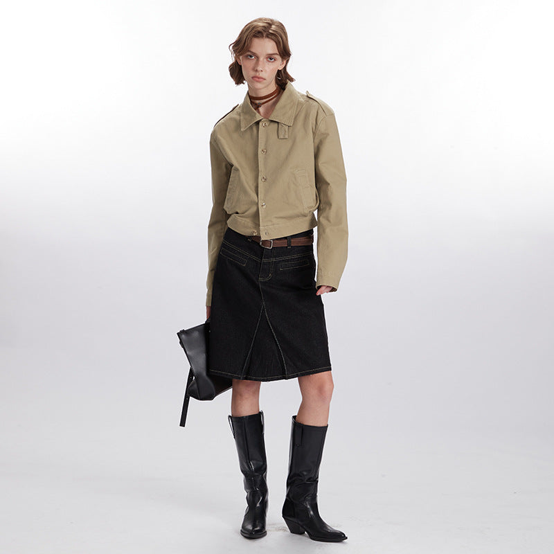 Nariele Short Top Jacket Jacket solid color simple and versatile retro  gabardine jacket