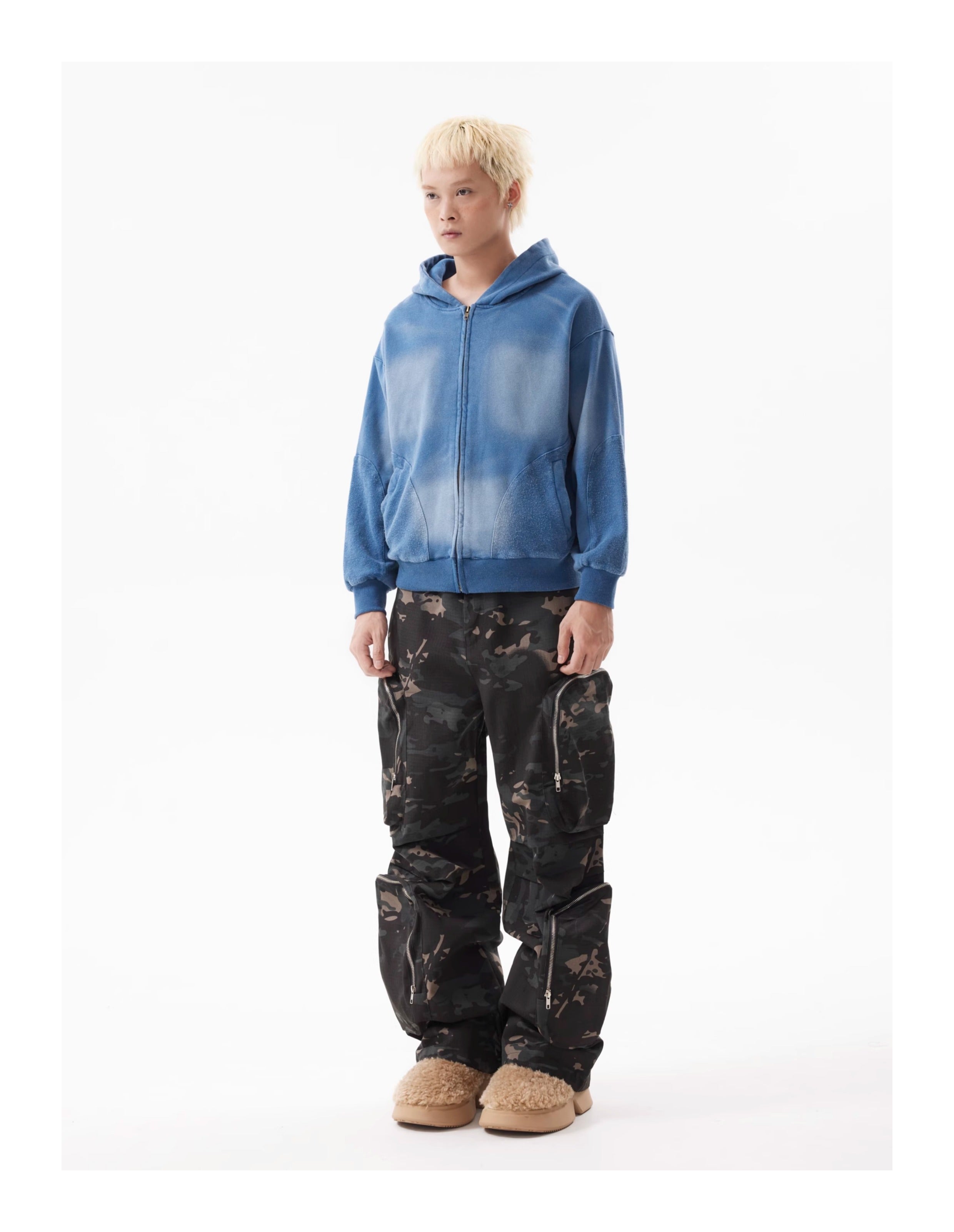 BTSG American Retro Wash Smudge Gradient Hooded Zip Jacket