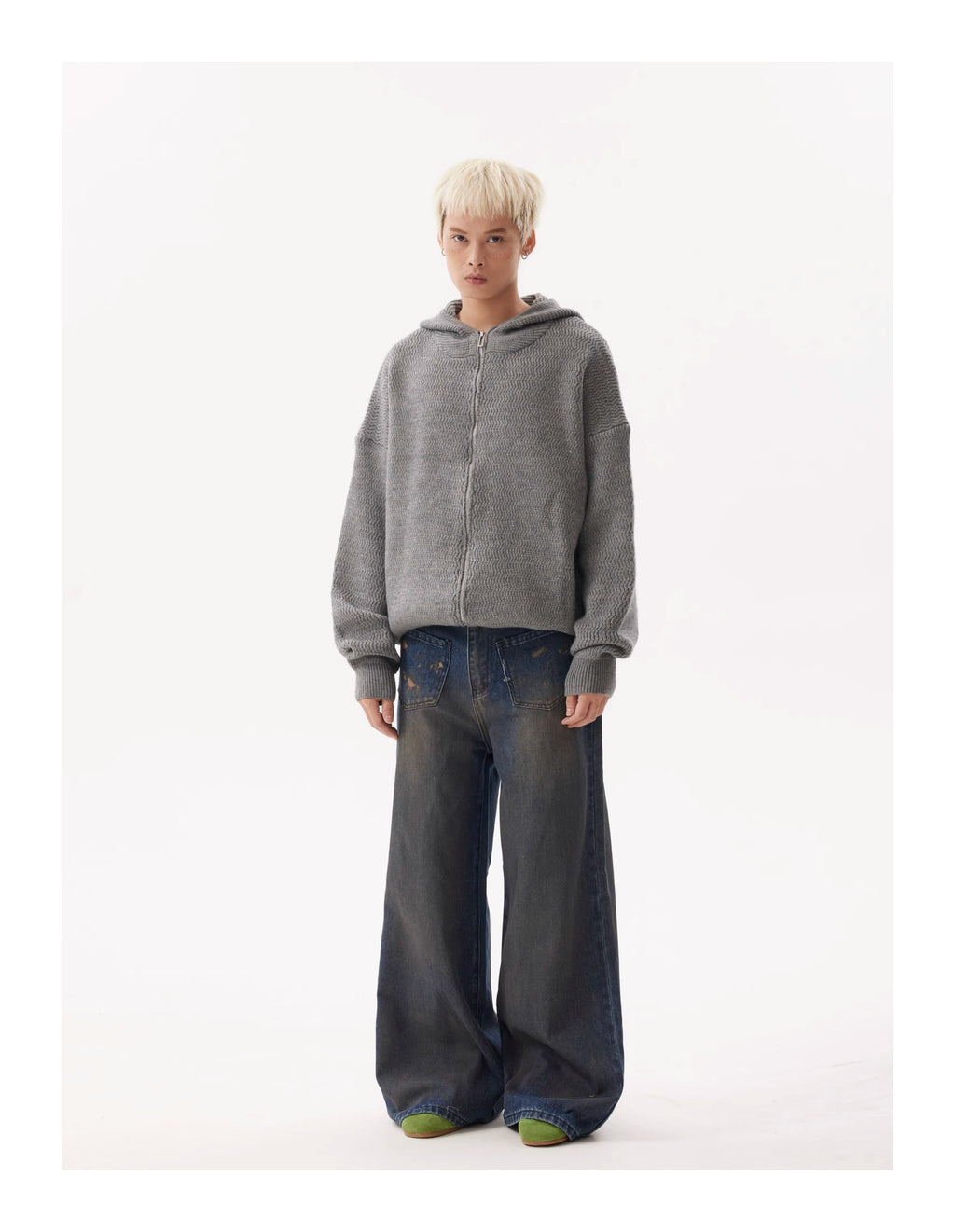 BTSG Dirtyfit Distressed Destruction Reverse Pocket Loose straight wide-leg jeans