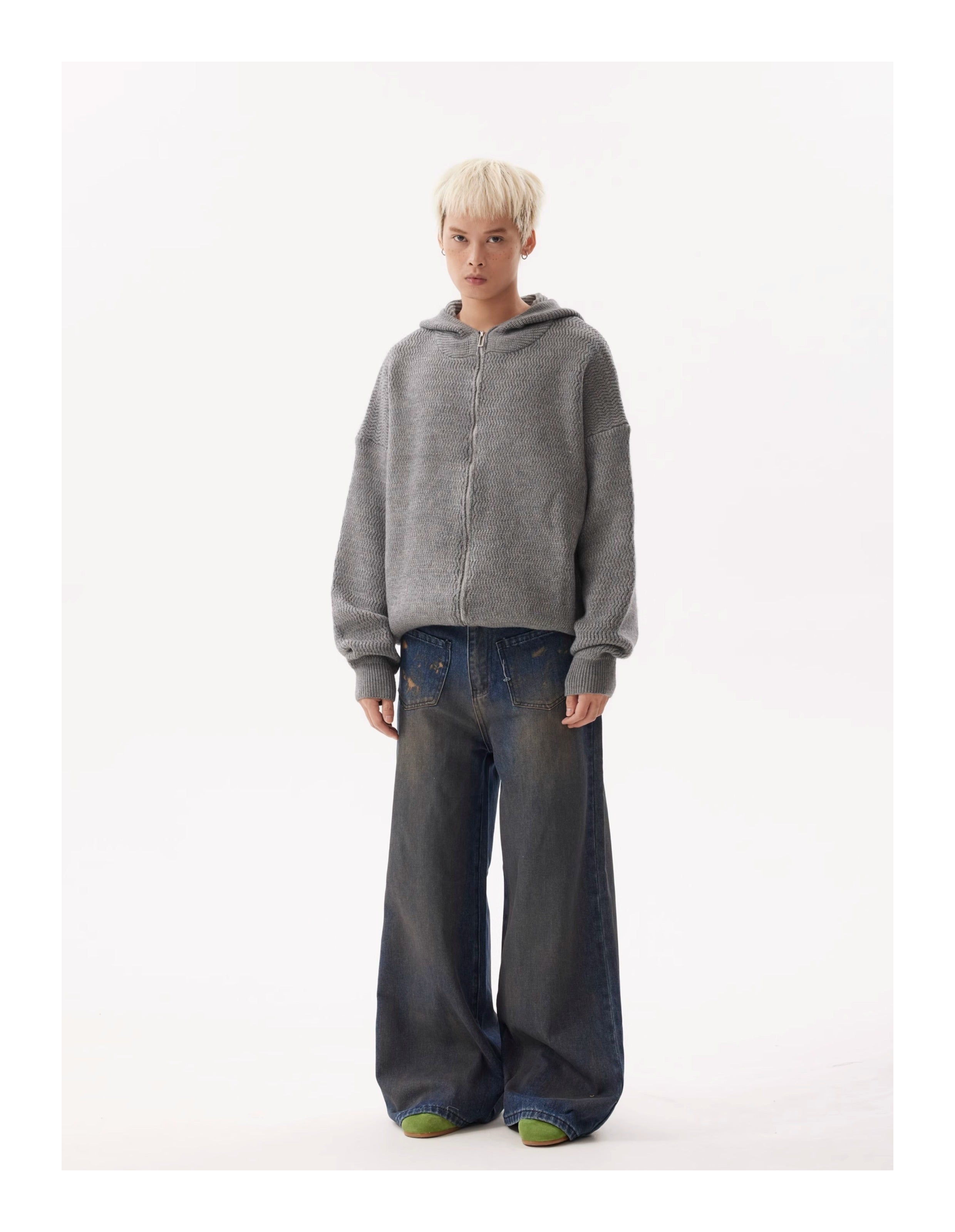 BTSG Dirtyfit Distressed Destruction Reverse Pocket Loose straight wide-leg jeans
