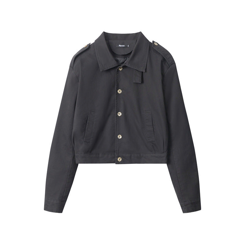 Nariele Short Top Jacket Jacket solid color simple and versatile retro  gabardine jacket