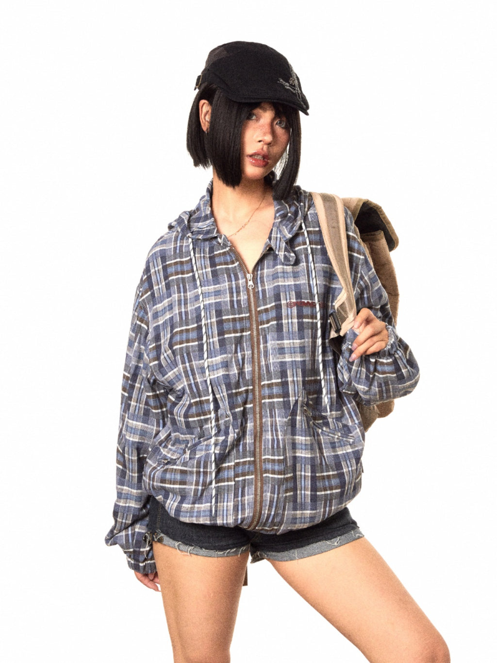 BLACKBB American Irregular Plaid Zipper Up Jacket