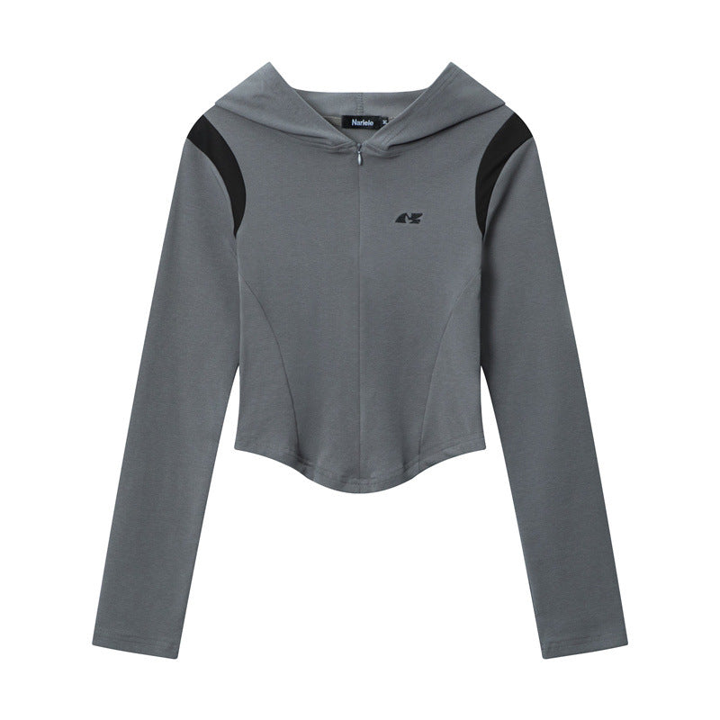 Nariele Casual Slim Long Sleeve Crop Top Fit Jacket Hoodie