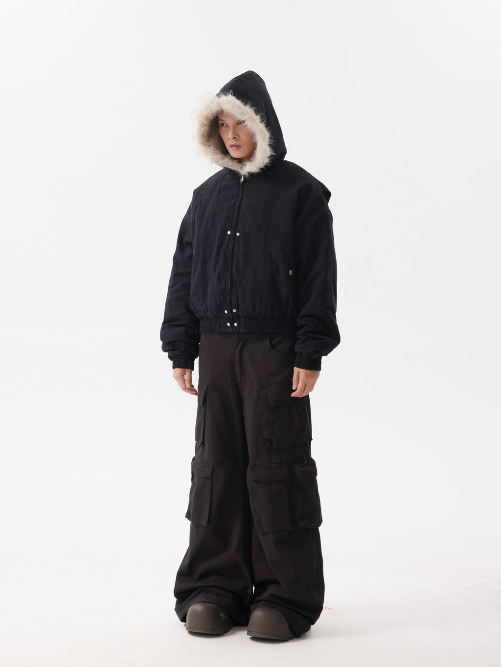BTSG Canvas Cropped Plush Jacket