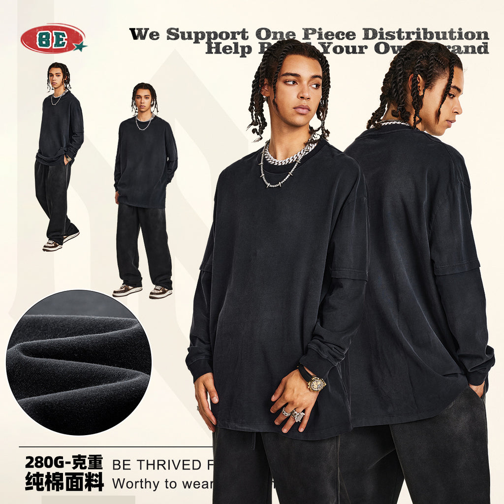 BE Washed 100% Cotton Long 2 Sleeve Tee