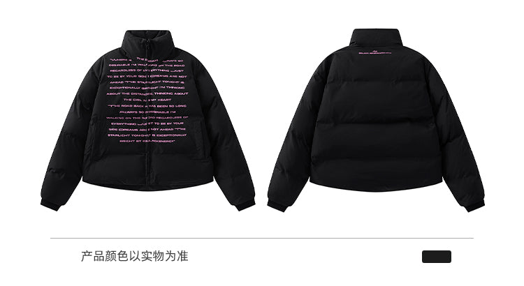 BLACKBB Pink Code Letter Print Design Sense Thickened Jacket