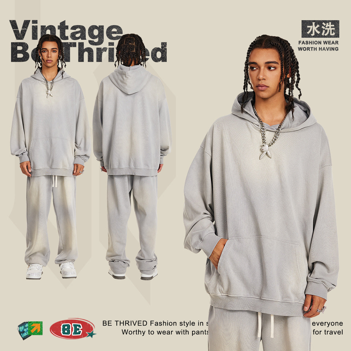 BE 360G Oversize Loose Disstressed Hoodie