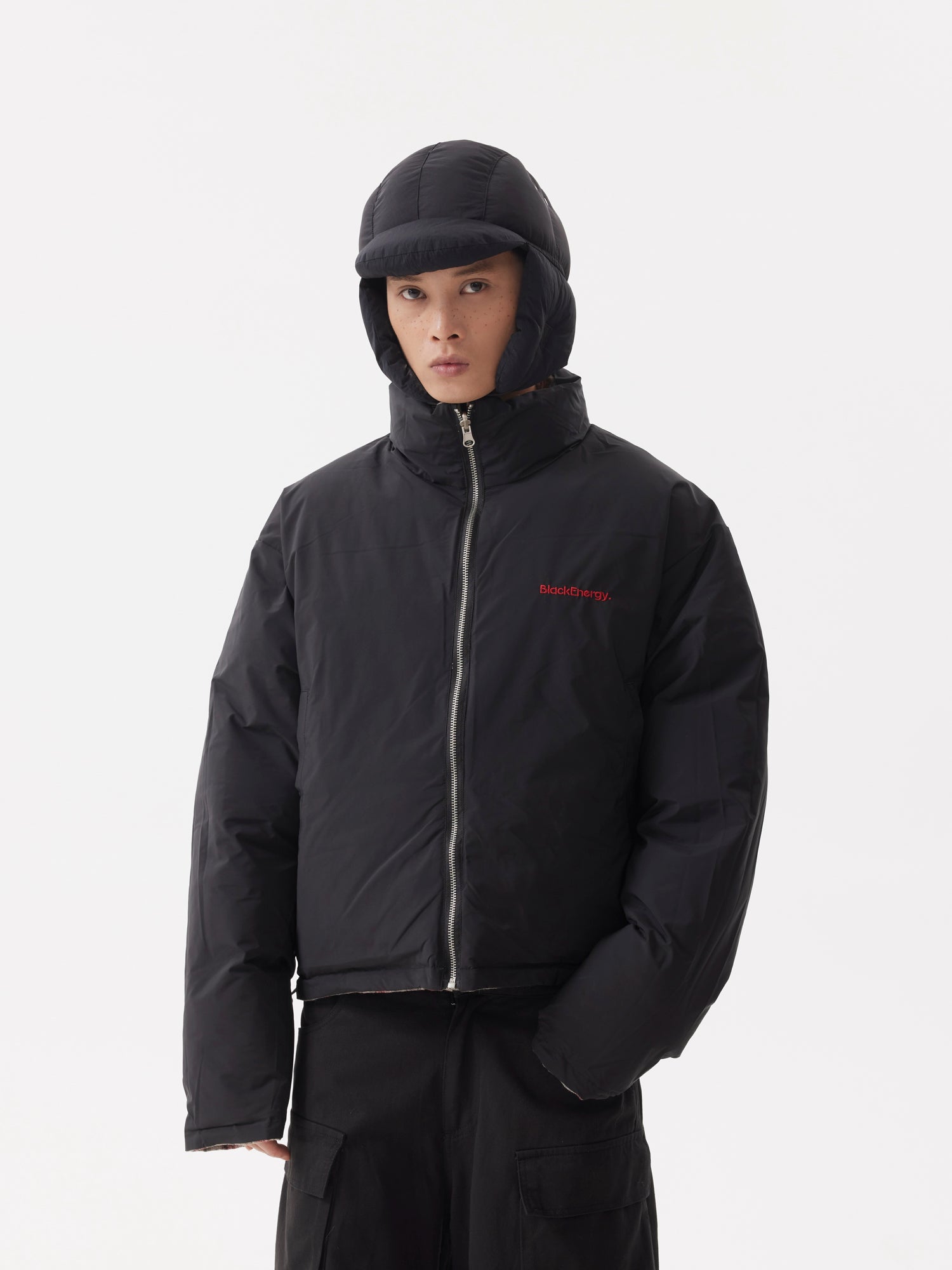 BTSG Reversible Plaid Cropped Puffer Jacket