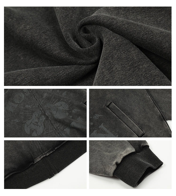 BLACKBB American Brown Fur Collar Print Zip-Up Jacket
