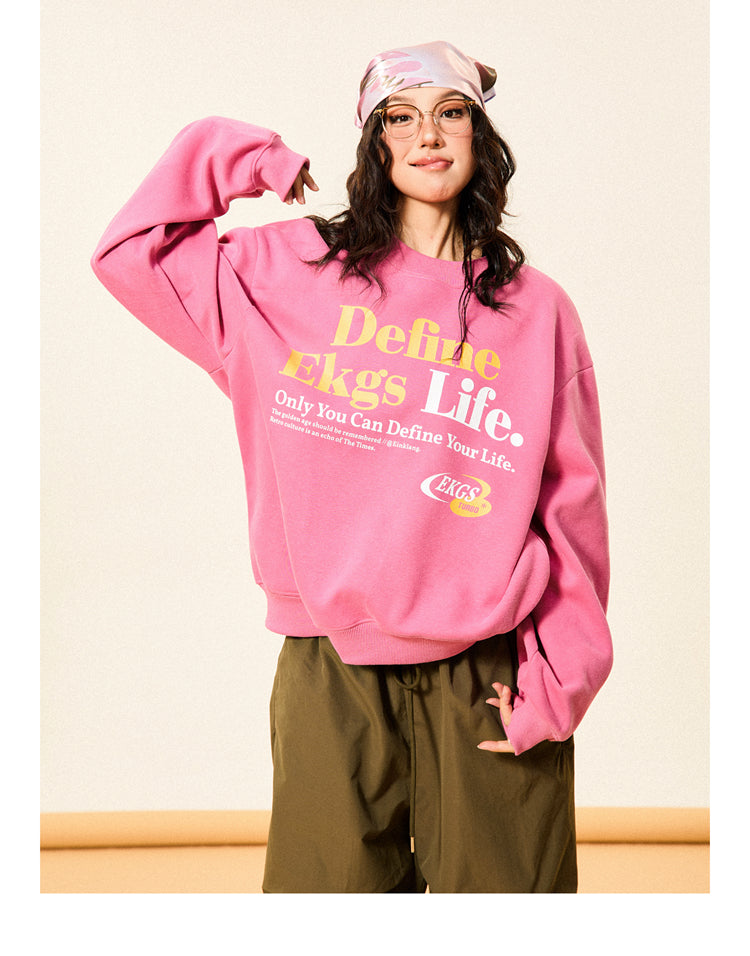 Mershier Original Retro Letter Print Crew Neck Sporty Sweatshirt
