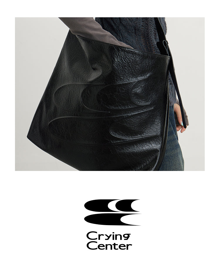 CryingCenter Black Oil Wax Large Capacity Crossbody Leather Bag