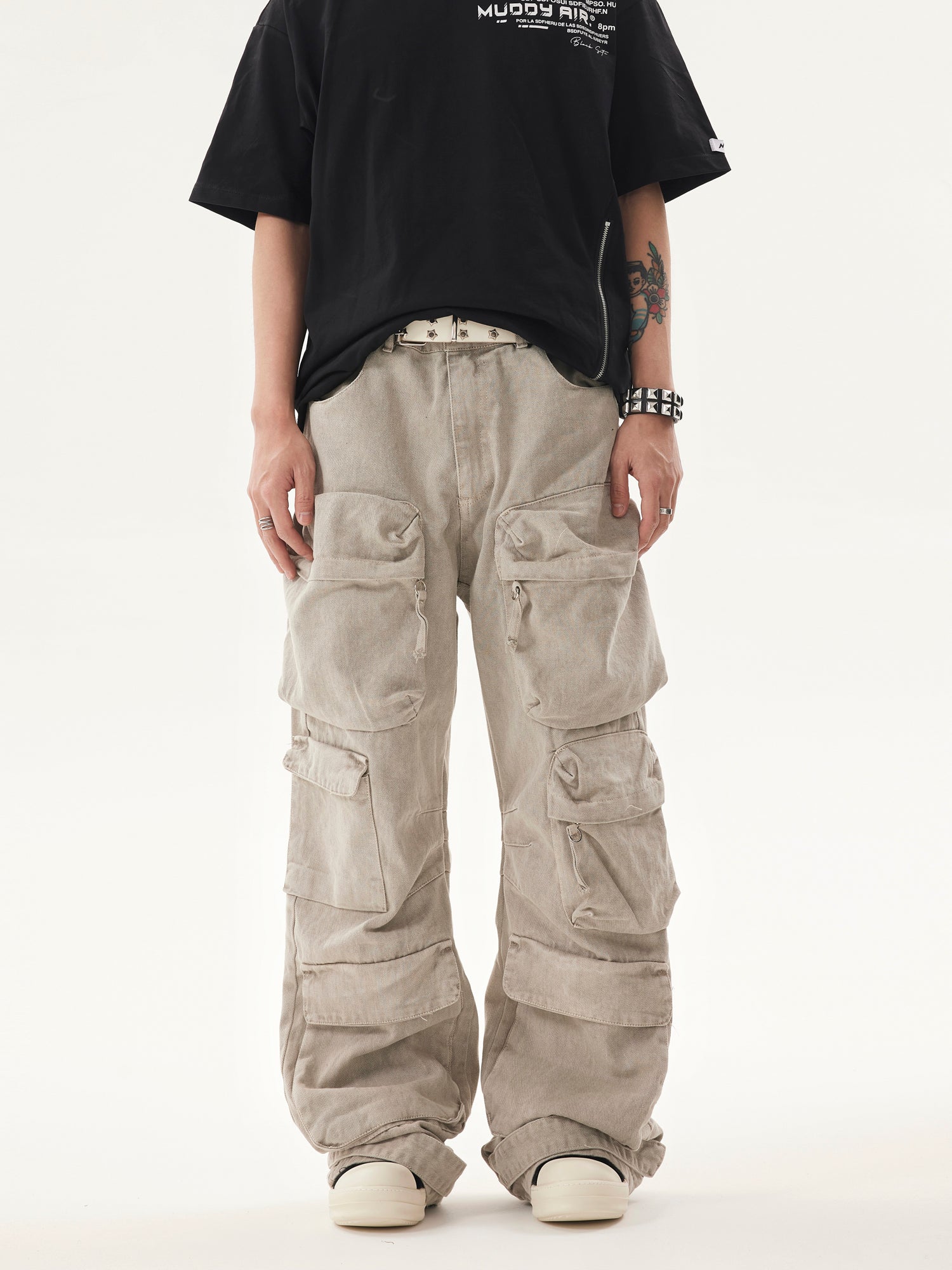 BTSG* Cargo Pants Washed Distressed Jeans