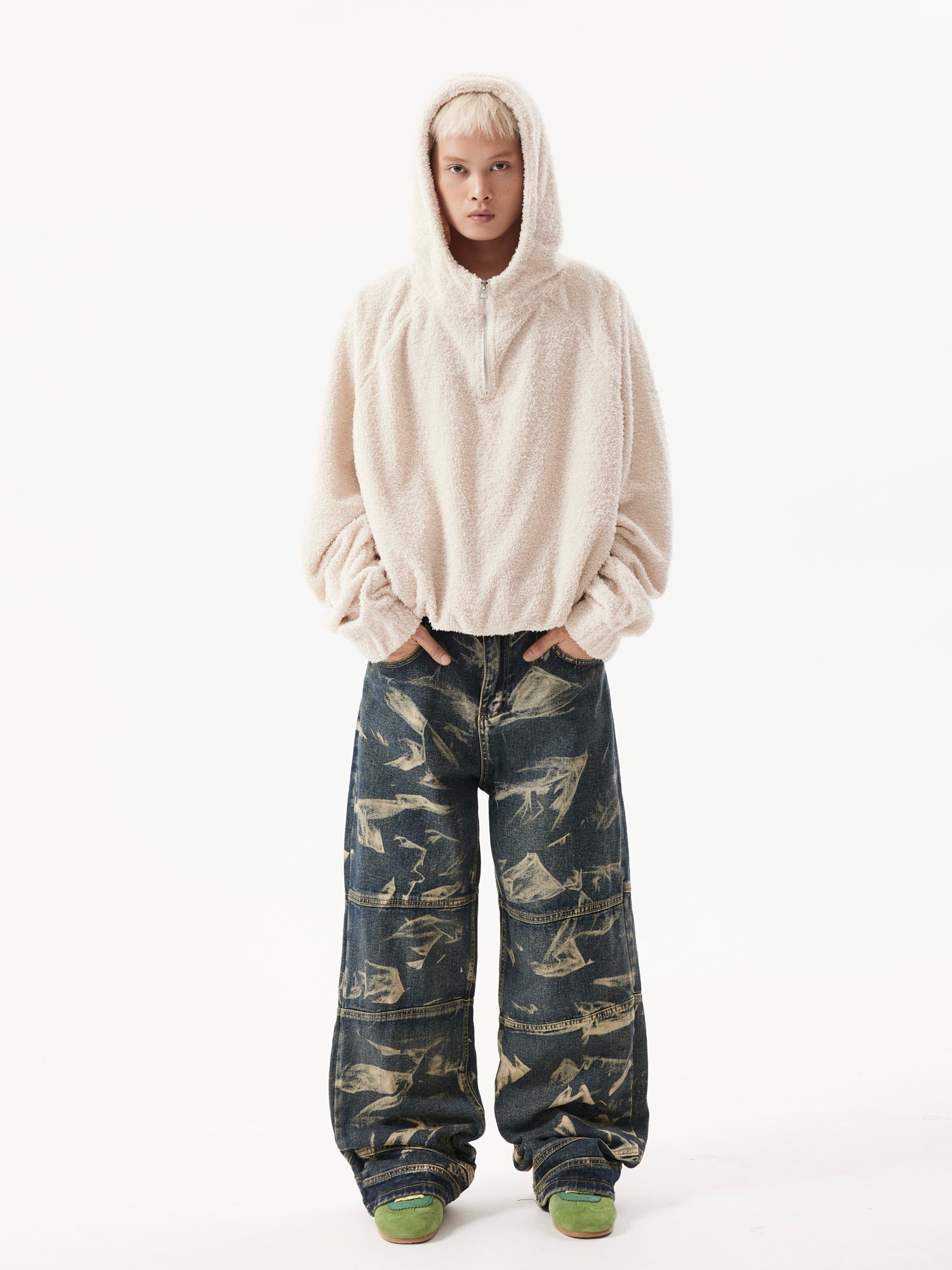 BTSG American Retro Washed Stitched Structure Jeans, Street Hip-Hop Ruffian