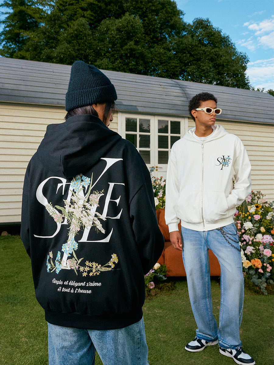 harshandcruel floral embroidery STYLE HACR Zipper Hoodie