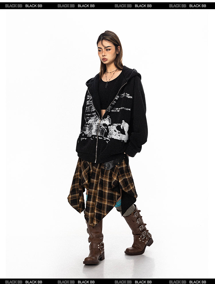 BLACKBB Vintage Washed Alphabet Zip Up Jacket