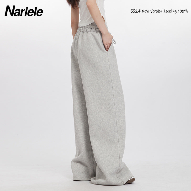 Nariele Elastic Sports Fleece Long Pants Wide Leg Sweatpants