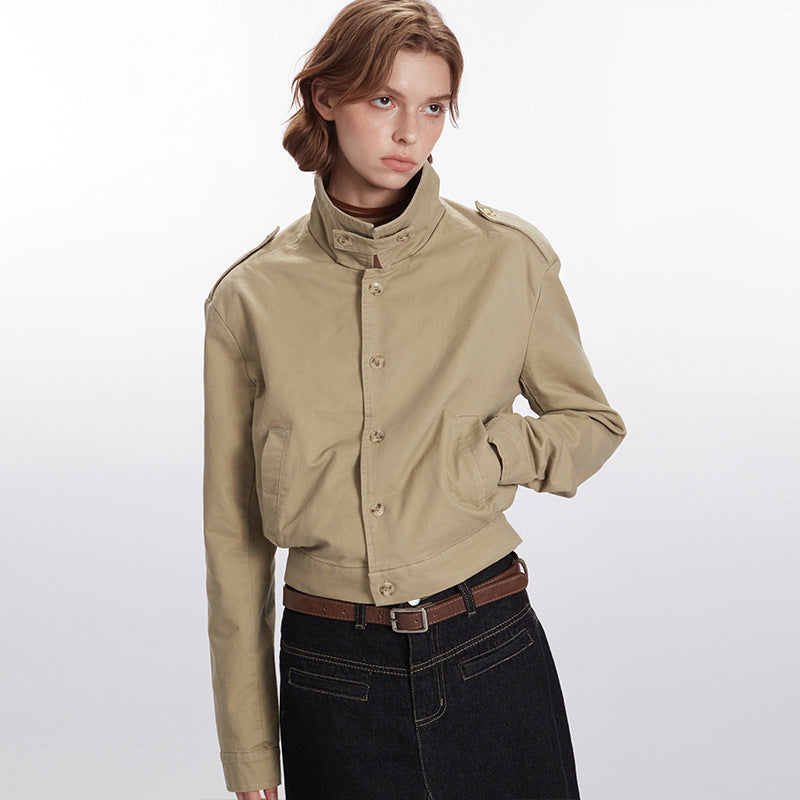 Nariele Short Top Jacket Jacket solid color simple and versatile retro  gabardine jacket