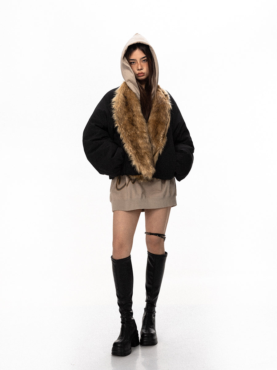 BLACKBB  Fur Collar Wide Flight Cotton Jacket