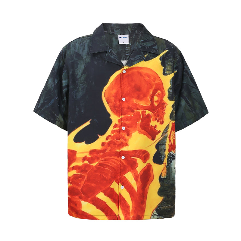 UNTILWERICH Cuban Collar Skull Shirt
