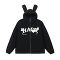 Harshandcruel Plush Ears Butterfly Floral Patch Embroidered Lambswool Hoodie