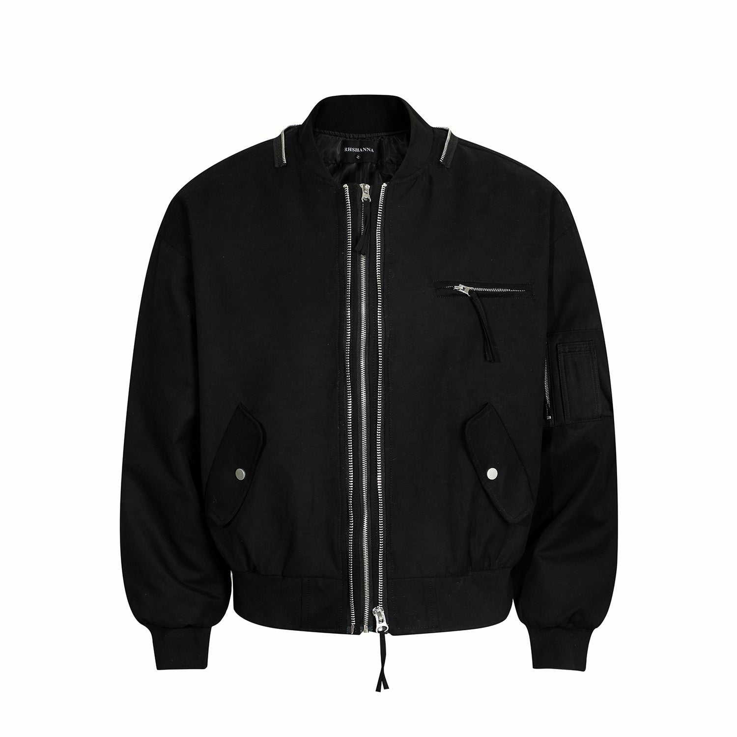 BTSG Heavy Duty Double Zipper Multi Pocket Cropped Bomber Jacket