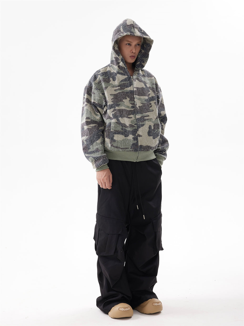 BTSG American Vintage Camouflage Cropped Hooded Zip Jacket
