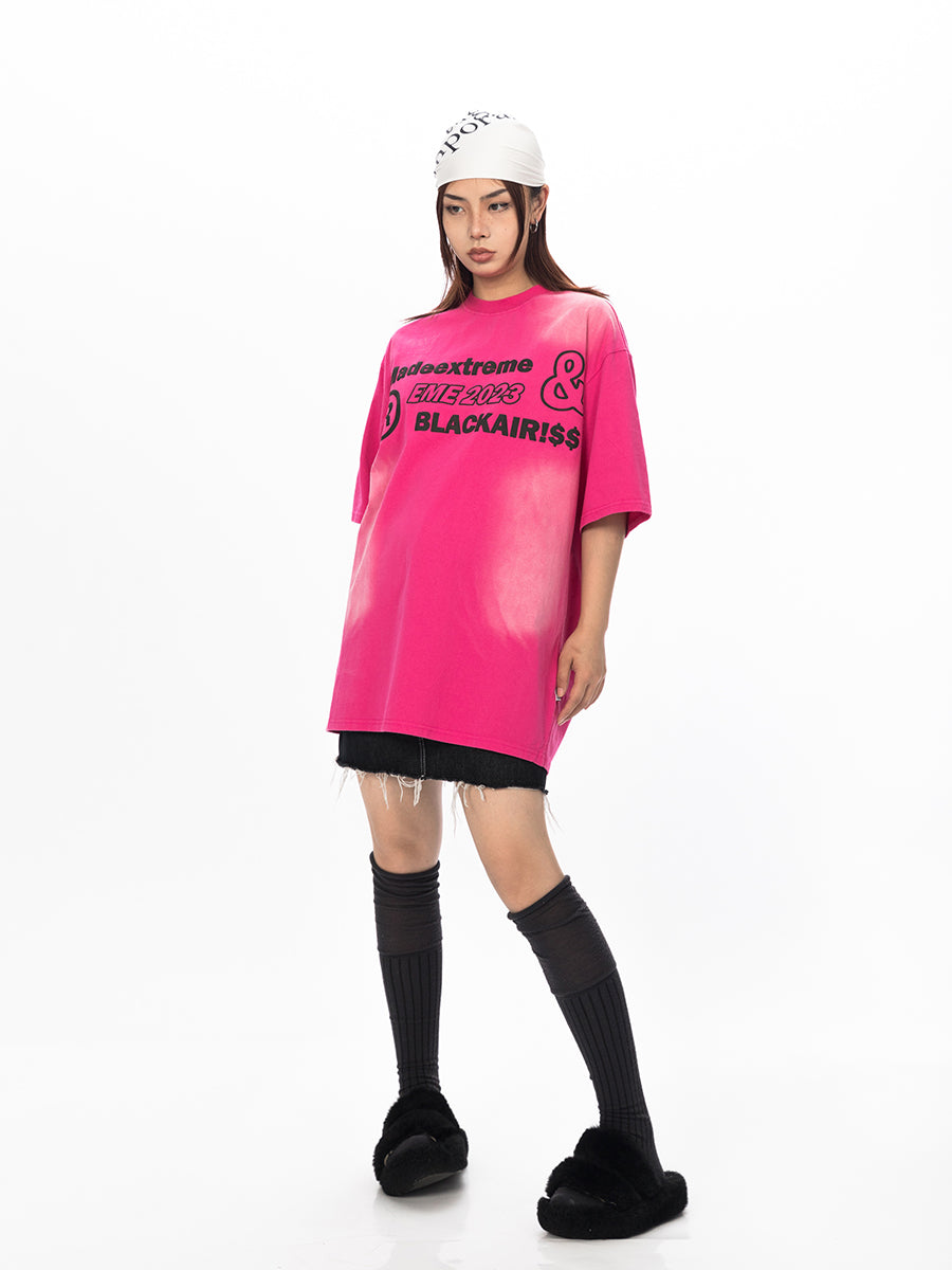BLACKBB Washed Front and Back Printed Short Sleeve Tee