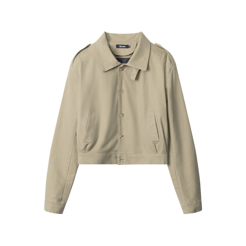 Nariele Short Top Jacket Jacket solid color simple and versatile retro  gabardine jacket